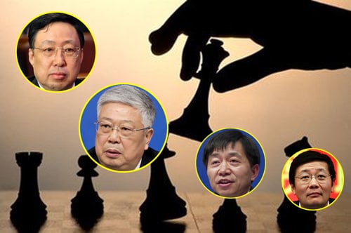 (Từ trái qua) Trung Quốc cách chức 4 Bộ trưởng: Bộ trưởng Quốc an Cảnh Huệ Xương, Bộ trưởng Bộ Dân chính Lý Lập Quốc, Bộ trưởng Bộ Giám sát Hoàng Thụ Hiền, Bộ trưởng Bộ Tài chính Lâu Kế Vĩ.