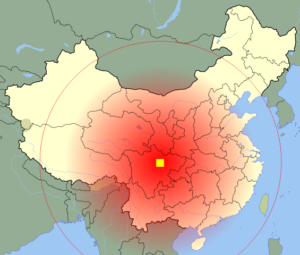 Vị trí trận động đất ở Tứ Xuyên năm 2008. (Ảnh: Wikipedia)
