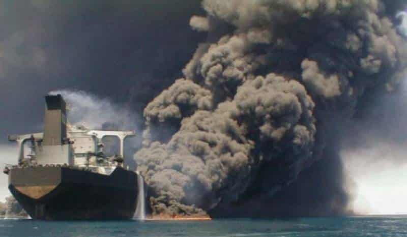 iranian oil tanker burns 32 missing