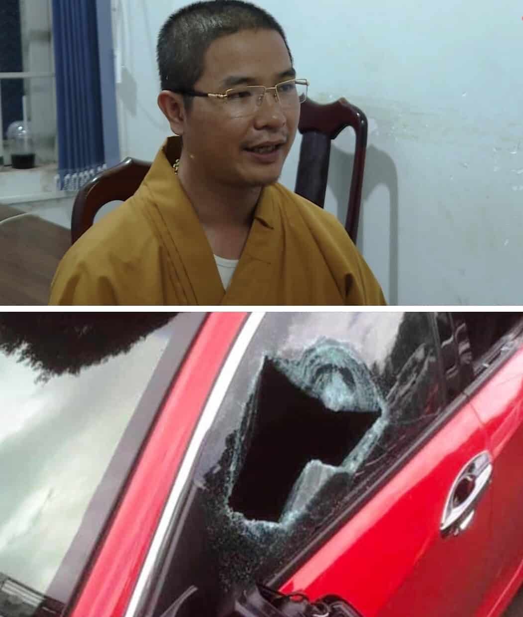 nhà sư đập vỡ kính ô tô
