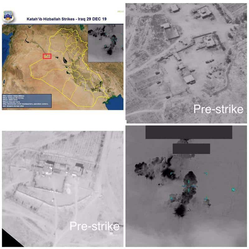 Hình ảnh mô tả trước và sau khi căn cứ của nhóm dân quân Kataib Hezbollah bị Mỹ không kích hôm 29/12.