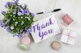 purple petaled flower and thank you card 2072169
