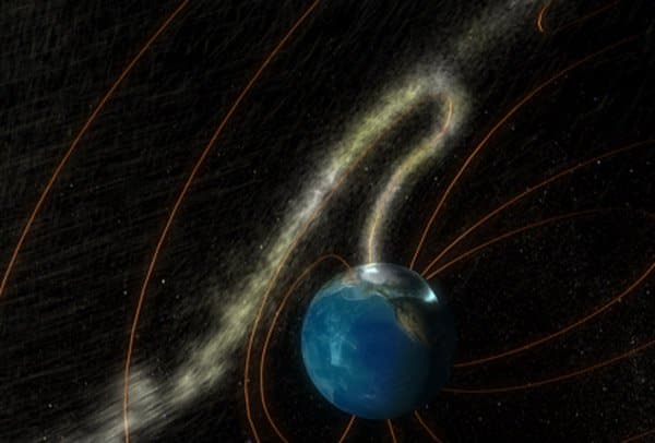 Một sự kiện chuyển giao thông lượng (flux transfer event – FTE) xảy ra khi một cổng từ mở ra trên từ quyển Trái Đất và thông qua đó các hạt vật chất cao năng lượng từ phía Mặt Trời có thể chảy vào bên trong. (Ảnh: NASA)