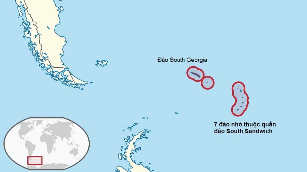 Quần đảo hình trăng lưỡi liềm South Sandwich ở phía nam Đại Tây Dương. 7 hòn đảo thuộc South Sandwich tương ứng với 7 tảng cự thạch trong vòng tròn phía nam của Avebury. (Ảnh: Wikitravel.org)