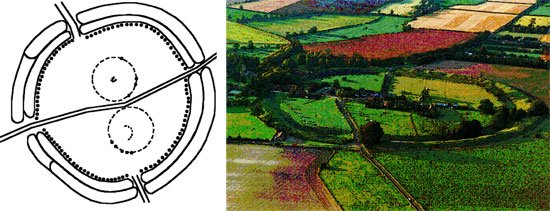 Ảnh mặt bằng vòng tròn đá Avebury. Hãy chú ý đến hai vòng tròn nhỏ hơn bên trong vòng tròn lớn Avebury.