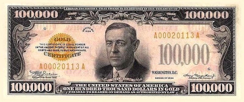 bonus woodrow wilson wound up on the 100000 bill image