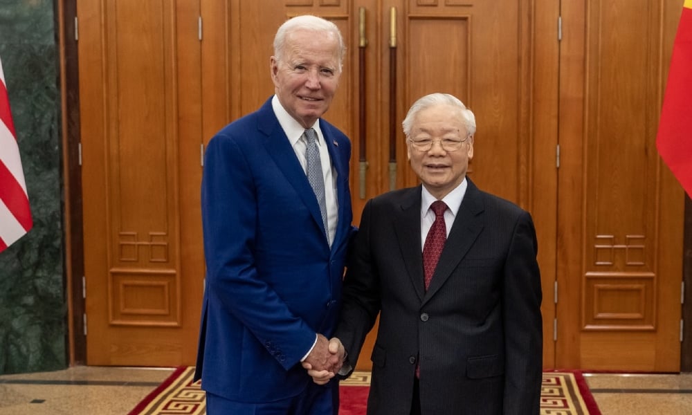 Tổng Bí thư Nguyễn Phú Trọng và Tổng thống Hoa Kỳ Joe Biden. (Ảnh: Đại sứ quán Mỹ tại Hà Nội)