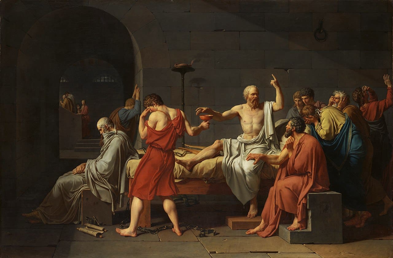 Cái chết của Socrates. Tranh của Danh họa Jacques-Louis David, thời kỳ Tân Cổ Điển.